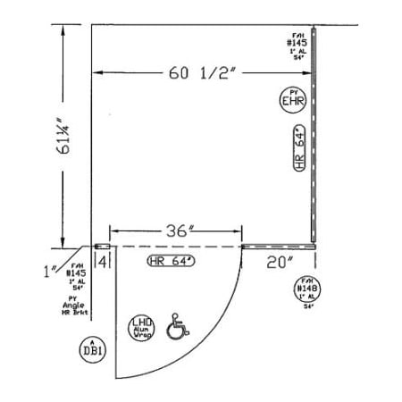 Metpar Corp Polymer Complete In-Corner ADA Approved Compartment-Left Side 60"W X 61 "D-Gray PYIC1HCGD